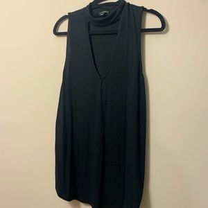 Black, high-neck, open chest tank top